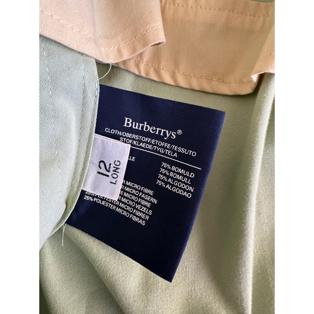 Vintage Burberrys' Mint Sage Green Mac Trench Coat Size 12L w/ Hanger & Dust Bag - Picture 8 of 11